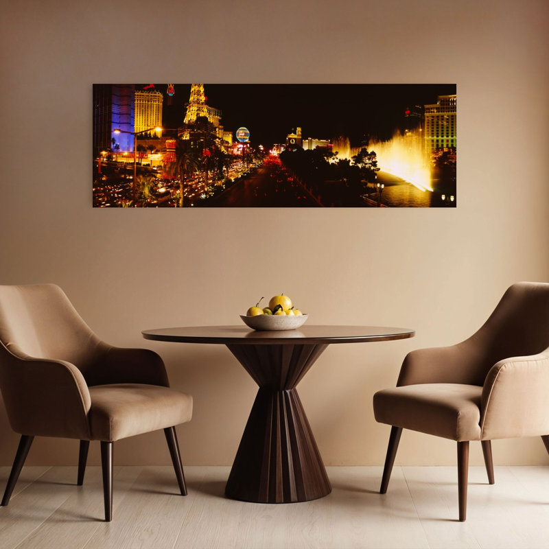 Buildings lit up at night Las Vegas Nevada USA 1 Piece Wrapped Canvas Panoramic Wall Art, 40.64 cm H x 121.92 cm W