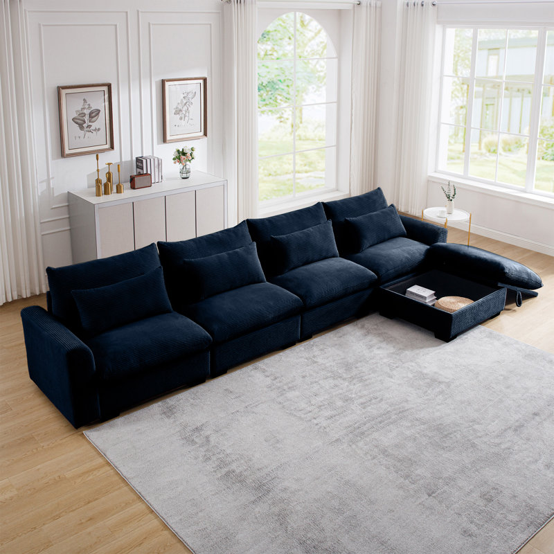 Canapé modulaire Modern Canapé modulaire en velours côtelé Canapé modulaire, H 34,6 po x l 86,6 po x P 66,4 po, Bleu