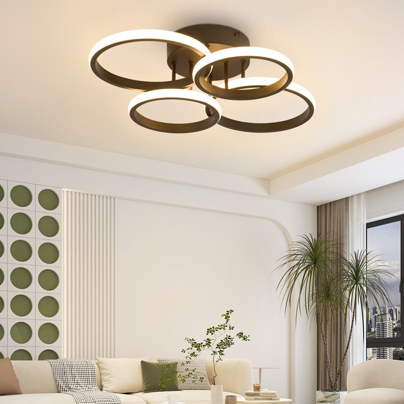 Ceiling lamp LED ceiling light living room: Dimmable living room lamp modern white 48W bedroom lamp design ceiling lighting 4-ring kitchen lamp with remote control for house apartment