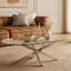 Table basse ovale, table d'appoint en verre de 100 cm avec pattes, table à thé moderne pour salon-1555988667