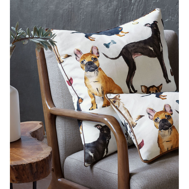 Square Multicolor Cotton Dog Print Throw Pillow