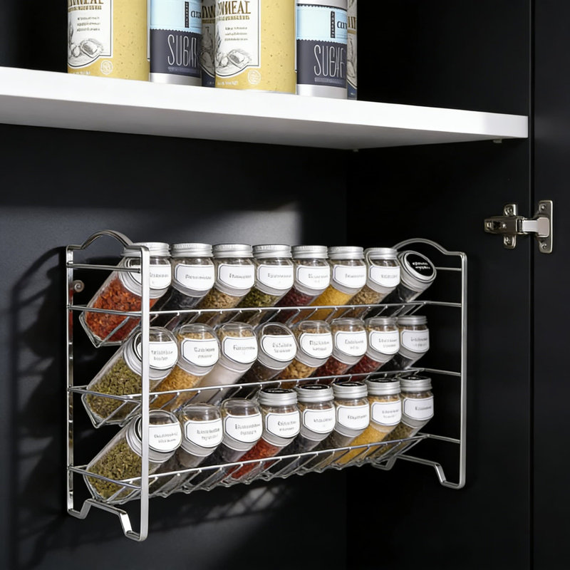 Ensemble complet de rangement à épices avec 24 pots en verre, 396 étiquettes, marqueur à craie et entonnoir pour armoire, comptoir ou fixation murale
