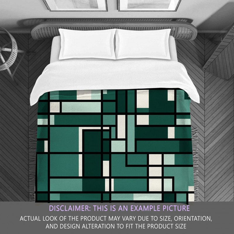 Gweneviere Mondrian Geometric Machine Printed Duvet Cover, Twin Extra Long Comforter, Green/White