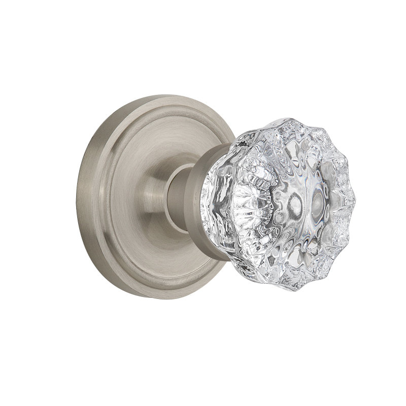 Classic Rosette with Crystal Door Knob, Satin Nickel