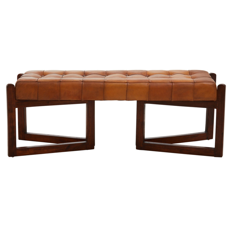 Waylan Genuine Leather Upholstered Bench