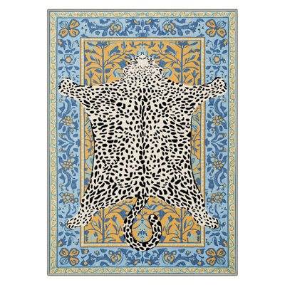 Alinda Savanna Animal Print Machine Washable Blue / Yellow / Beige Indoor Area Rug with Non-Slip Backing