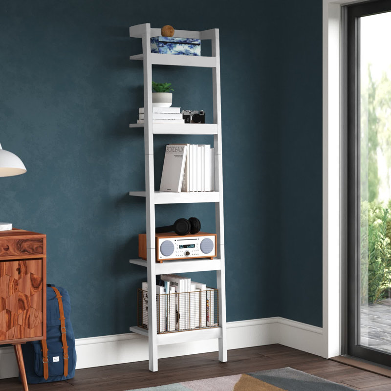 Alexzander Ladder Bookcase, White, 72.44'' H x 18.11'' W