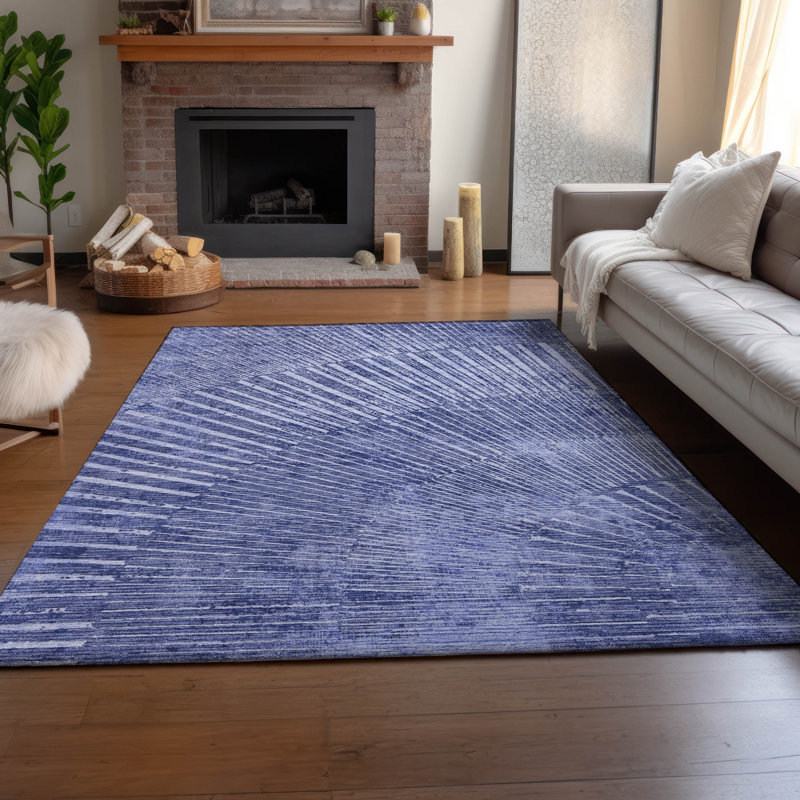 Navy Rectangular Starburst Washable Synthetic Rug 46" x 30"