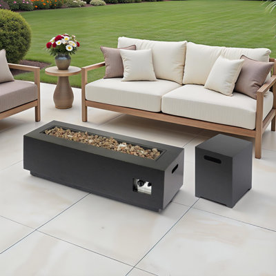 Jair 15" H x 48" W Iron Propane Outdoor Fire Pit