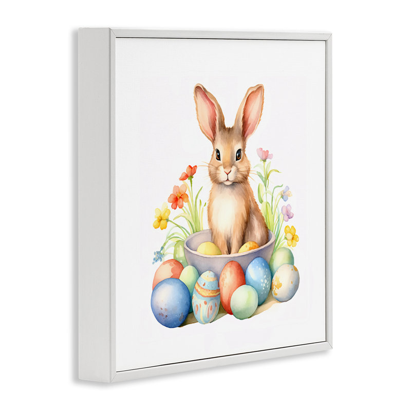 Lapin de Pâques et œufs, estampe numérique par Andrea Haase, Estampe numérique encadrée blanc bord de mer, H 12 po x l 12 po