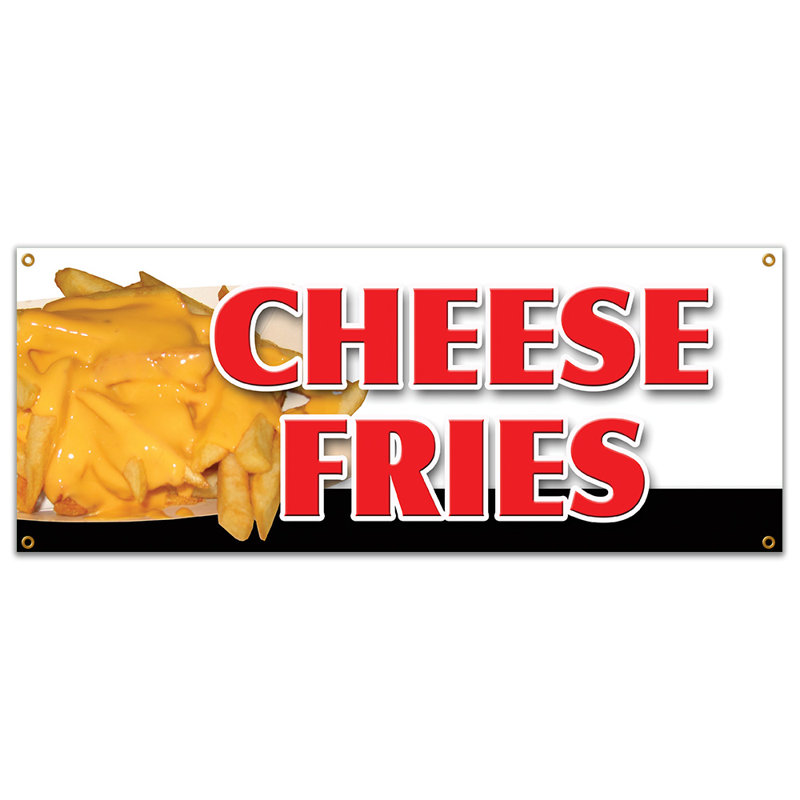 Signe de bannière de fromage frites, H 18 po x l 48 po x P 0,1 po