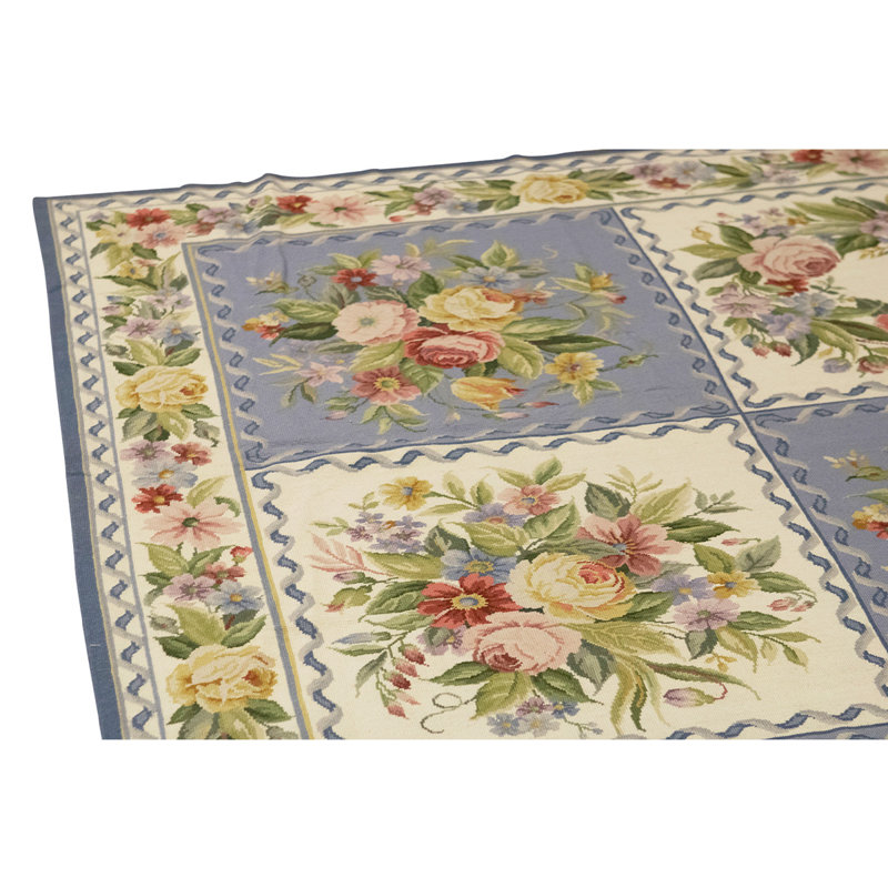 Tapis gris / vert unique de haute qualité noué à la main