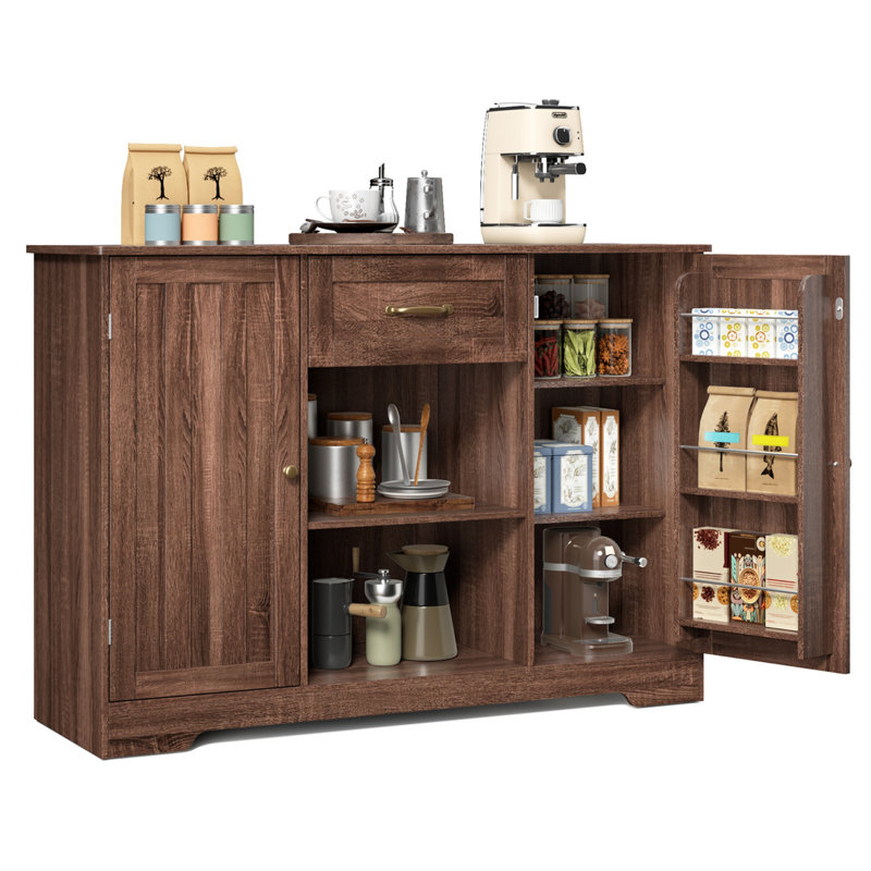 45.7''W  3 Drawer Sideboard with Pantry Doors, Adjustable Shelves and Large Drawer, Brown