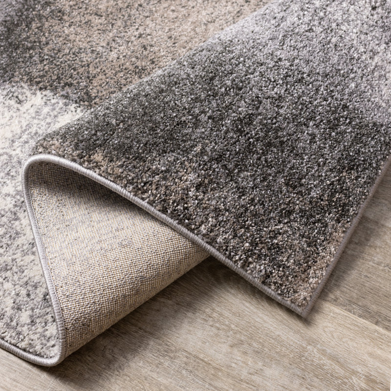 Tapis d'intérieur doux gris / brun à motif abstrait et neutre Menoher, Tapis de couloir 2 pi x 7 pi 7 po