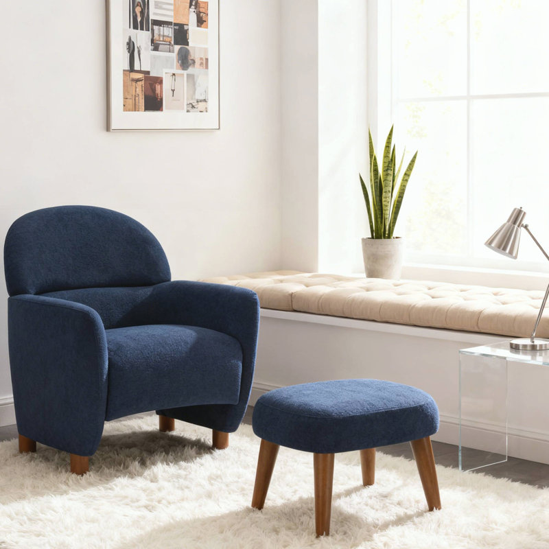 Fauteuil moderne avec repose-pieds et repose-pieds Modern, Blue Fabric