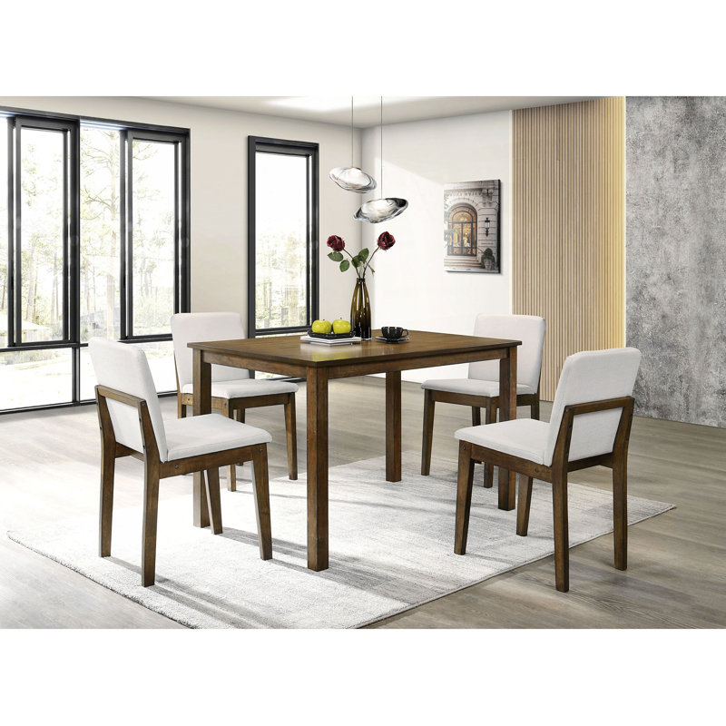 Joelyn 5pc Dining Table Set with 4 Cushioned Chairs, Brown