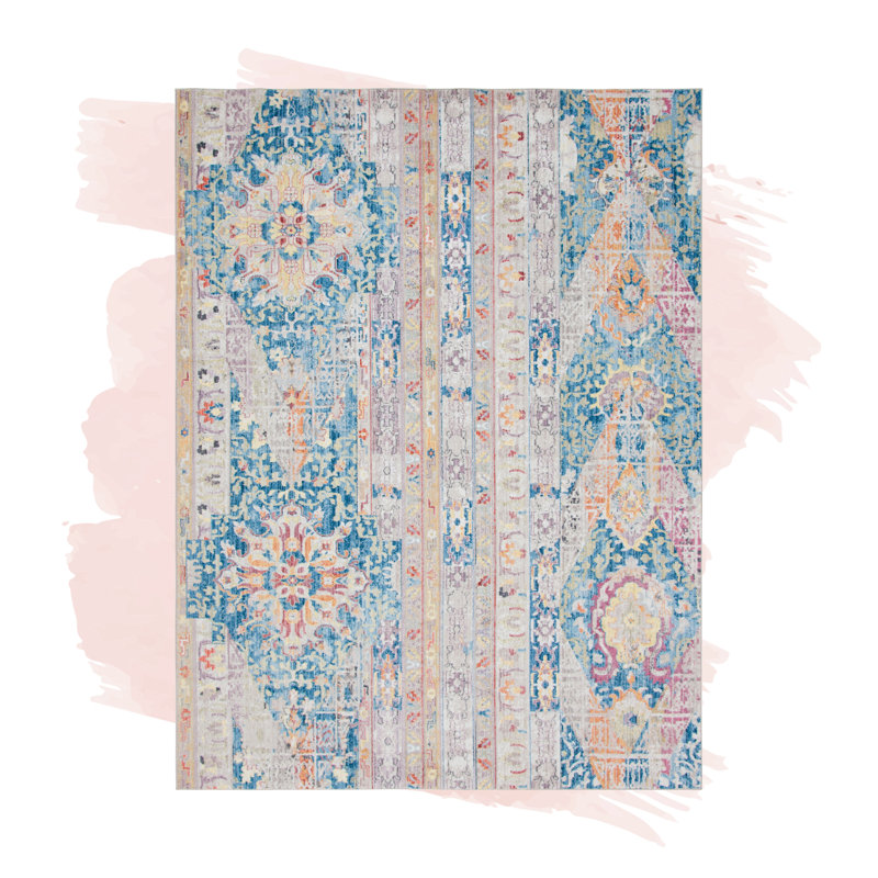 Tapis bleu / beige / orange Leanora Southwestern, Rectangle 9 pi x 12 pi 2 po