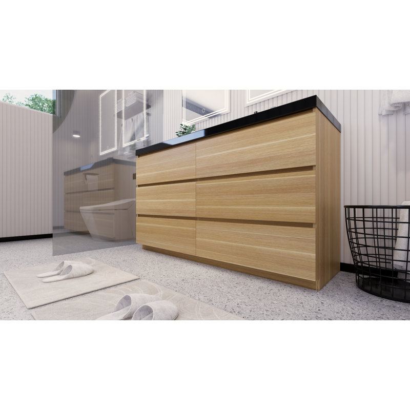 Santrice 59'' Double Bathroom Vanity with Acrylic Top, White Oak