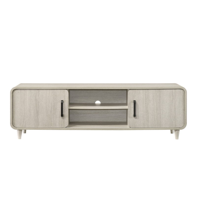 Meuble télé 1pc avec portes coulissantes en bois clair et finition noire, Antique White