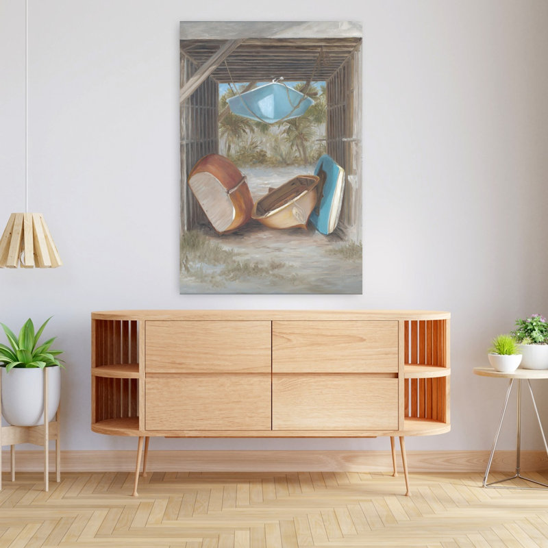 Bateau, bateau, palmier abstrait, art côtier, H 48 po x l 32 po