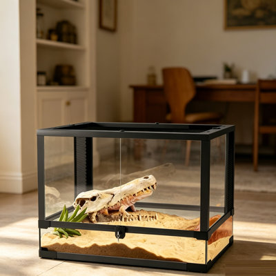 Premium Reptile Terrarium with Secure Locking System & Watertight Base for Amphibians Snakes Lizards Frogs Easy Assembly Mesh Top Ventilation Observation Enclosure,Perfect for Lizards, Chameleons.