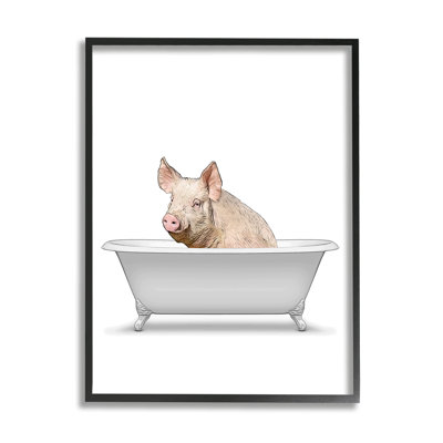 «Farm Pig», baignoire encadrée sur bois par Annalisa Latella, impression