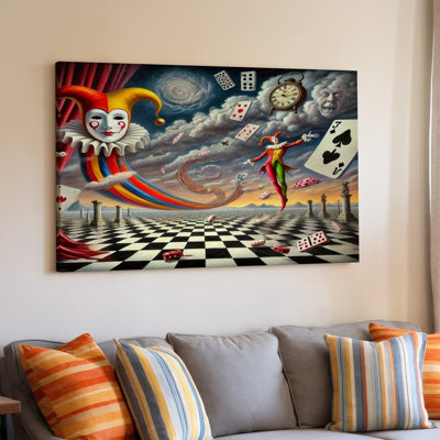 Reproduction d'art mural sur toile fantaisie surréable avec bouffon et jeu de cartes