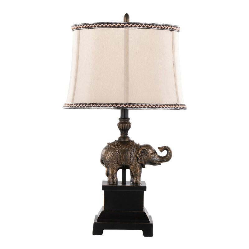 Lampe de table 27 "en polyrésine avec finition bronze et abat-jour en lin naturel, ensemble de 2, naturel