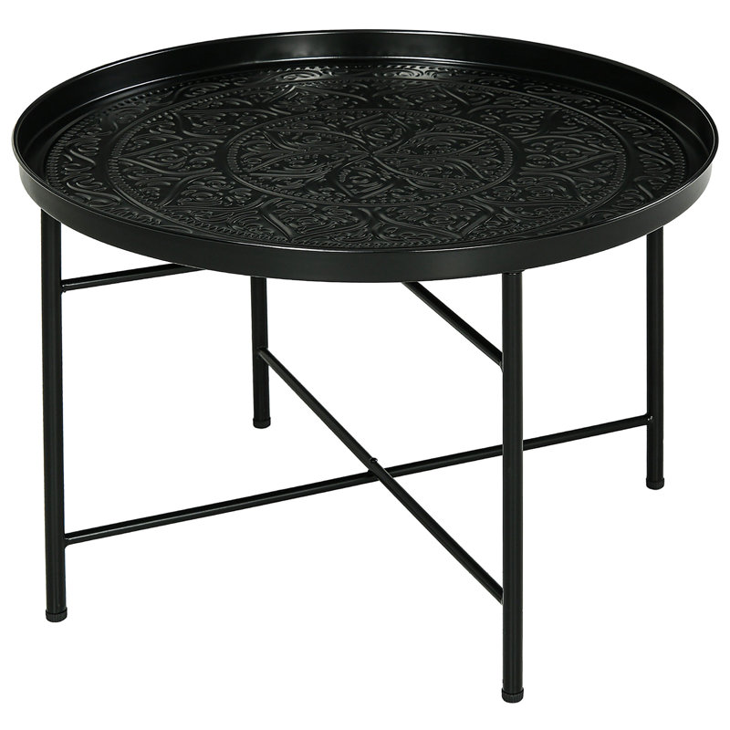 HOMCOM 24" Round Coffee Table with Hammered Tray Top, Vintage Metal Center Table for Living Room, Bedroom, Side Table, Black
