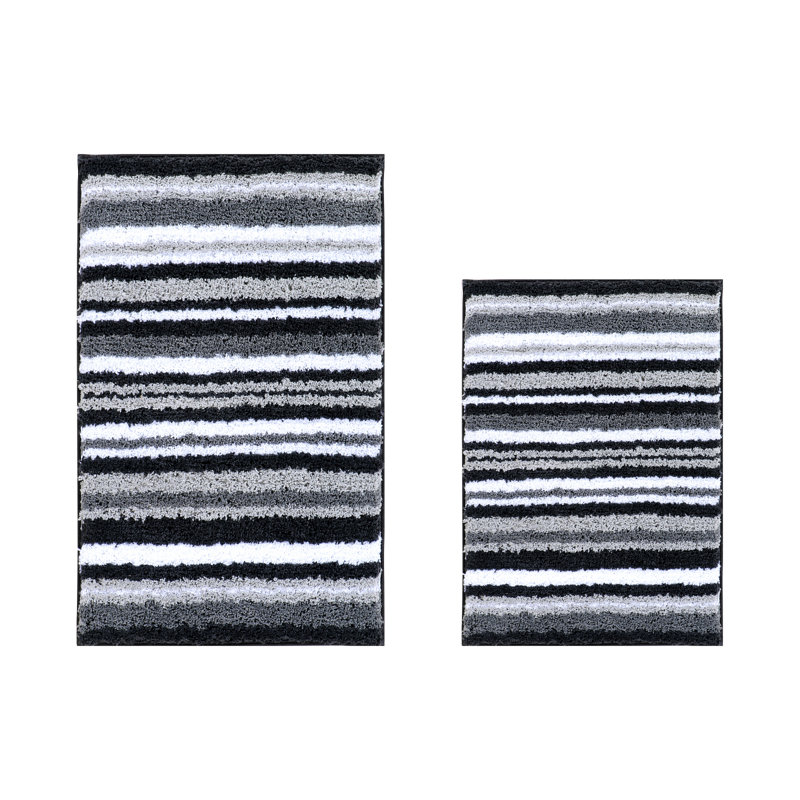 Annaleese 100% Polyester Machine Washable Tufted 2 Piece Bathroom Rug Set, Gray, 2 PCs Set (17" x 24" | 20" x 20")