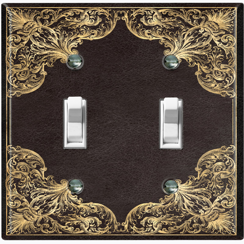 French Victorian Frame Black 3 Patterned 2 - Gang Toggle Light Switch Standard Wall Plate