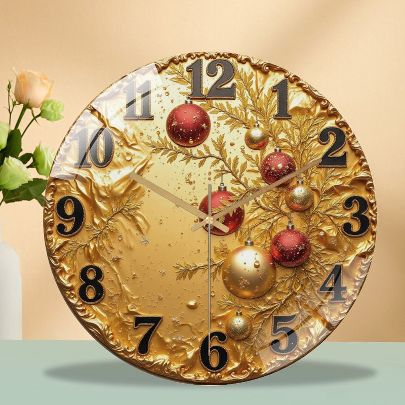 Horloge du Nouvel An - Horloge avec ornements - Horloge murale moderne en verre 12 po