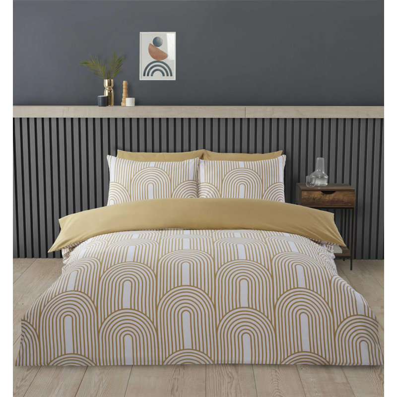 Cotton Blend Geometric Duvet Cover Set with Pillowcases, Single, Yellow