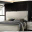 Cadre de lit tapissier en tissu argenté pour grand lit, look contemporain, tête de lit à DEL, panneaux et structure de lit grand format en bois, style, tissu, panneau, ambiance de chambre d'ingénierie en bois d'hévéa massif