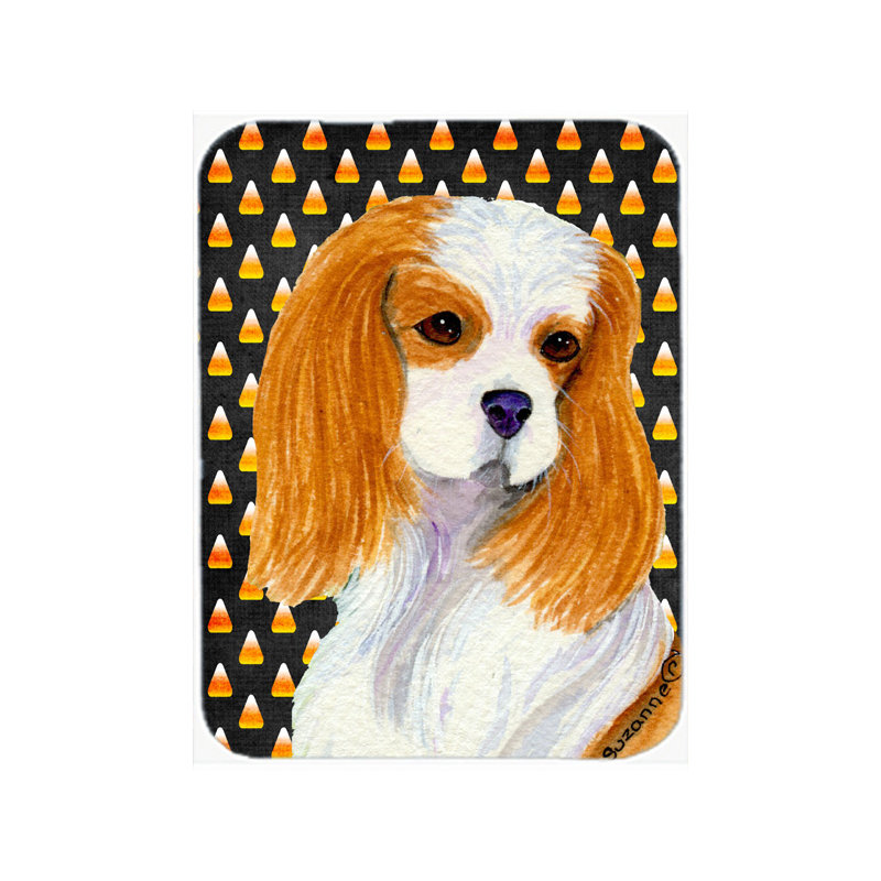 Planche à découper en verre caroline trésors cavalier épagneul Halloween Candy Corn