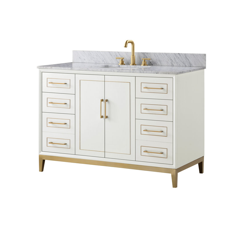Gracie 48'' Single Bathroom Vanity with Top, Carrara Marble, Satin White (Cream White)