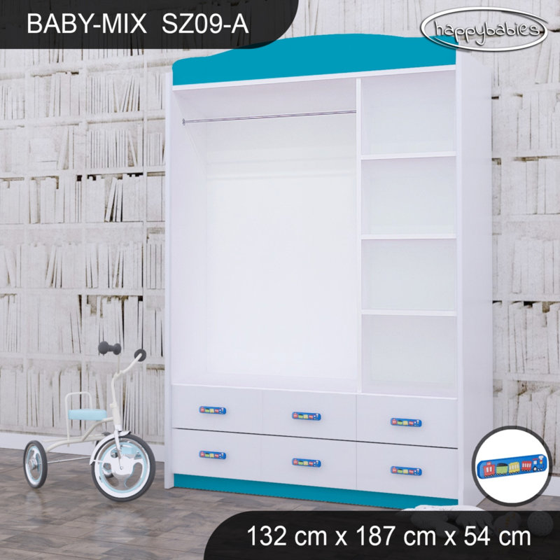 Baby 3 Door Wardrobe, Blue/White/Blue