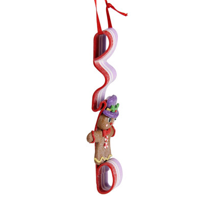 Ornement de Noël bonhomme de pain d'épice 6 po brun et rouge sur ruban