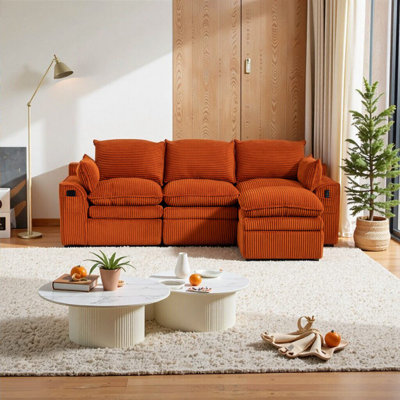 Canapé modulaire moderne en L avec coussins détachables, revêtement moelleux en velours côtelé, rembourrage en éponge haute densité