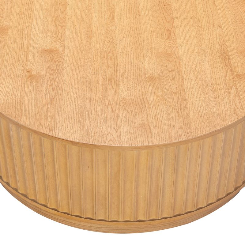 Cynthia Round Fluted Coffee Table, Brown Oak