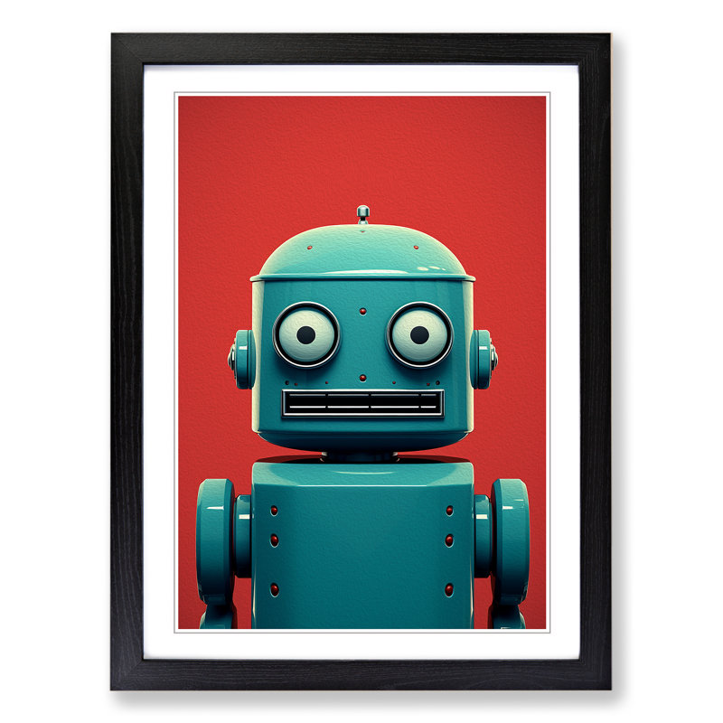 Robot Minimalism Art - Framed Print, 46cm H x 34cm W x 2cm D, Black Framed