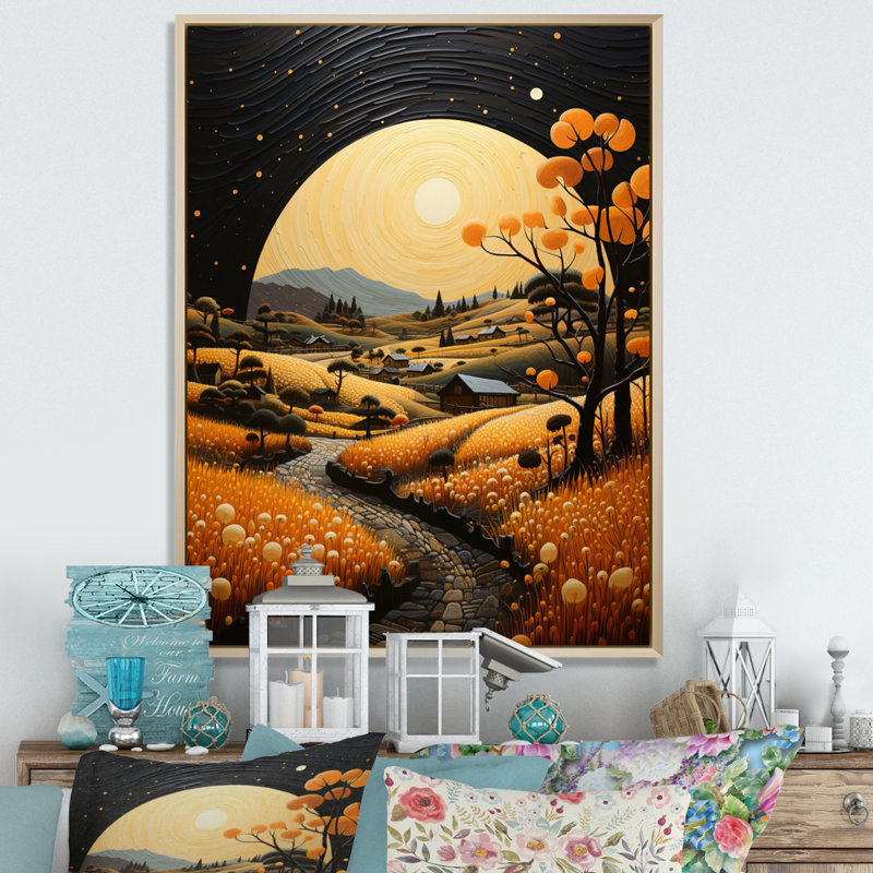 «Jeimer Farm Golden Harvest Pointillism» sur toile, Cadre naturel flottant, H 32 po x l 24 po x P 1 po