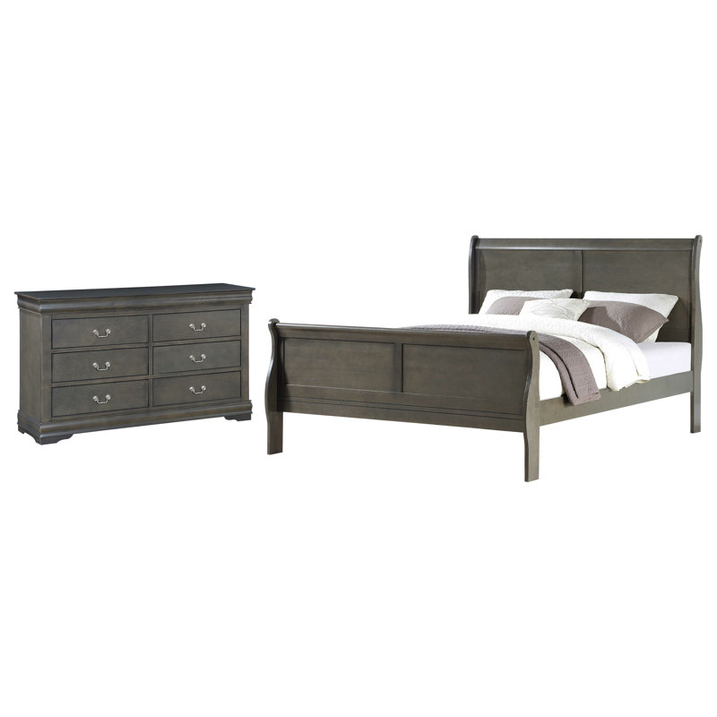 Ensemble de chambre à coucher Engstrom, Gris foncé, Très grand, 2 pièces : 1 commode, 1 lit