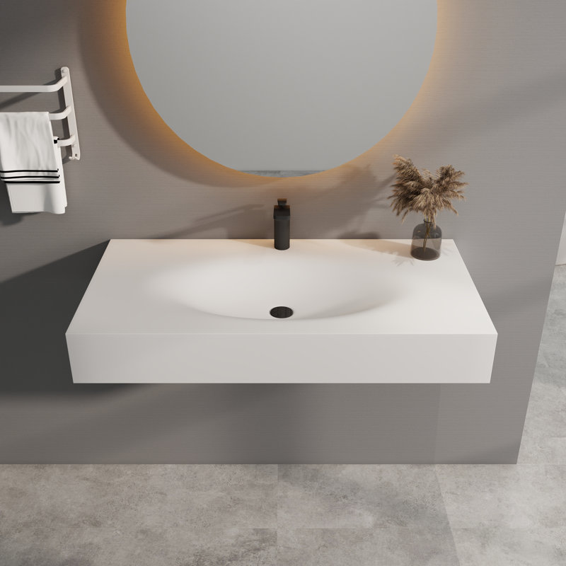 42'' Rectangular Stone Resin Single Bathroom Sink With Faucet Hole