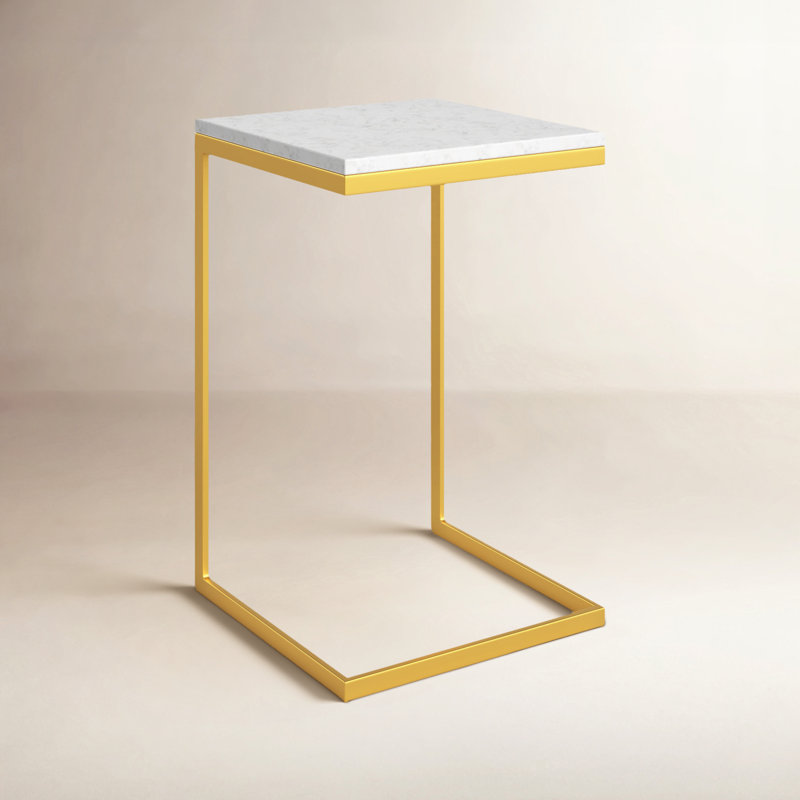 Lawler Marble C- Side Table, White Top/Gold Base