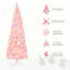 Arbre de Noël artificiel enneigé 7,5 pi avec forme de crayon, branches de pin réalistes, lumières DEL blanc chaud, ouverture automatique, rose et blanc