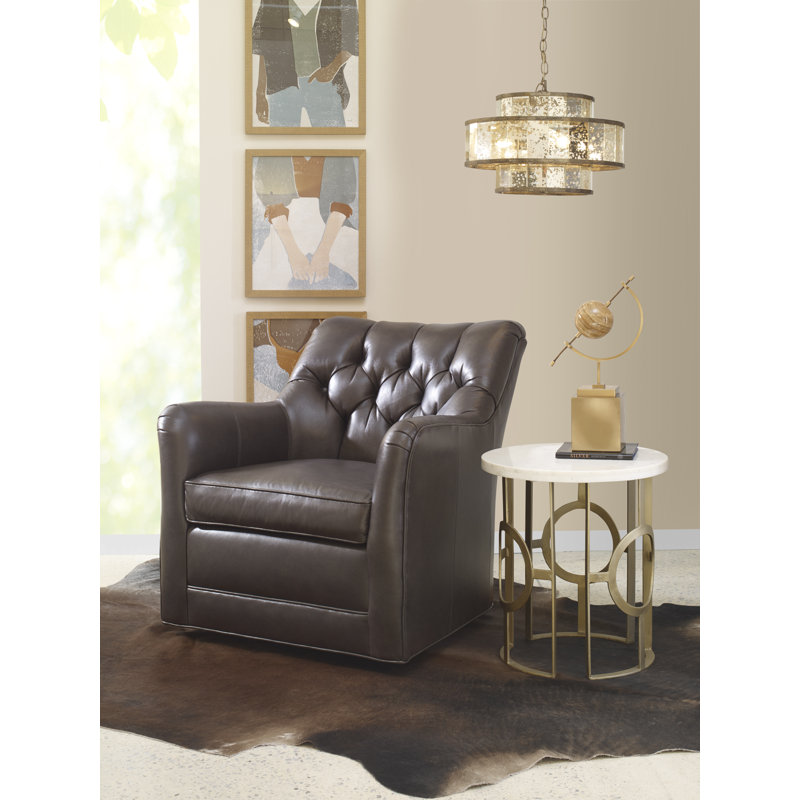 Emery Leather Swivel Tufted Club Chair, Smoke Genuine Leather
