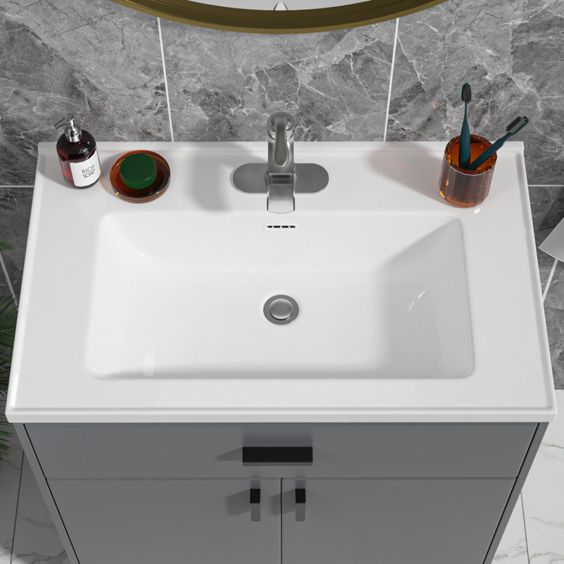 32" W x 20" D Rectangular White Ceramic Single Bathroom Vanity Sink Top with Overflow (Sink Only)
