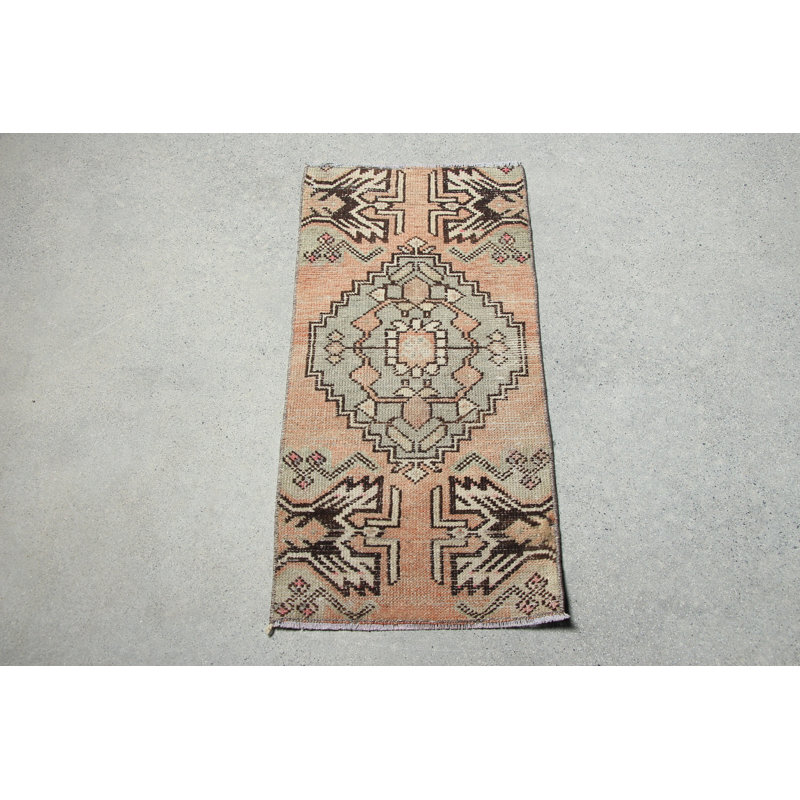 Petit tapis turc rétro Oushak rétro orange parfait pour le vestibule ou un petit espace