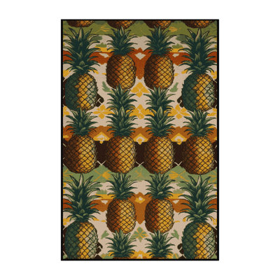  Washable Pineapples Hawaiian Area Rug